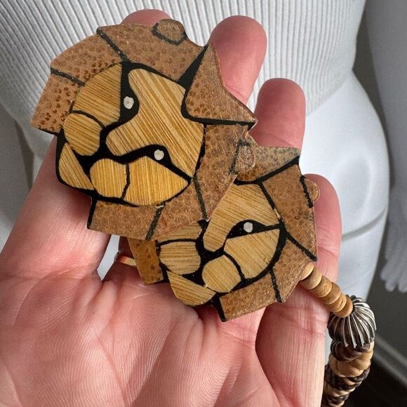 Vintage Lee Sands Lion Statement Beaded Necklace With Earrings - Picture 9 of 10